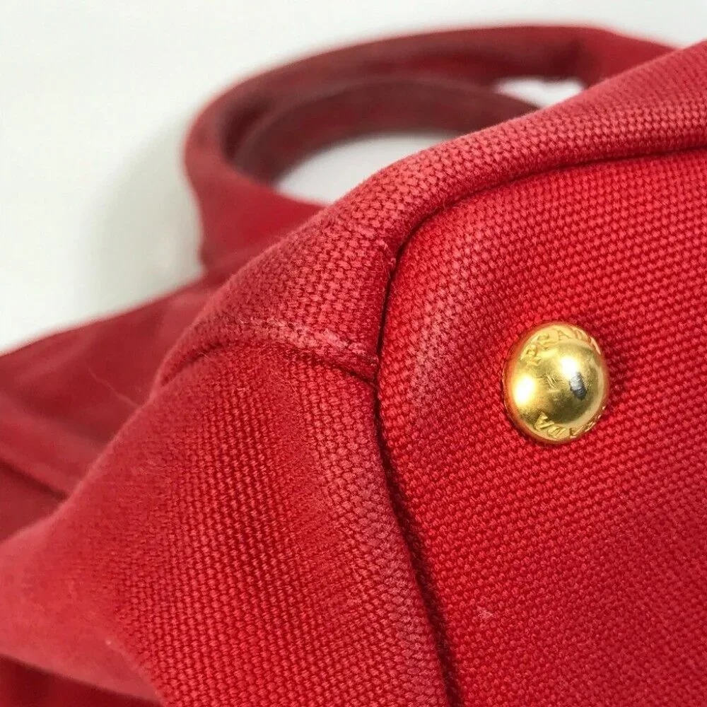 PRADA triangle logo plate Kanapa GM Bijoux Hand Bag Tote Bag Canvas Red - Picture 7 of 16